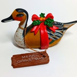 VTG 1983 Christmas Holiday Handpainted Duck Ornament Decor Enesco